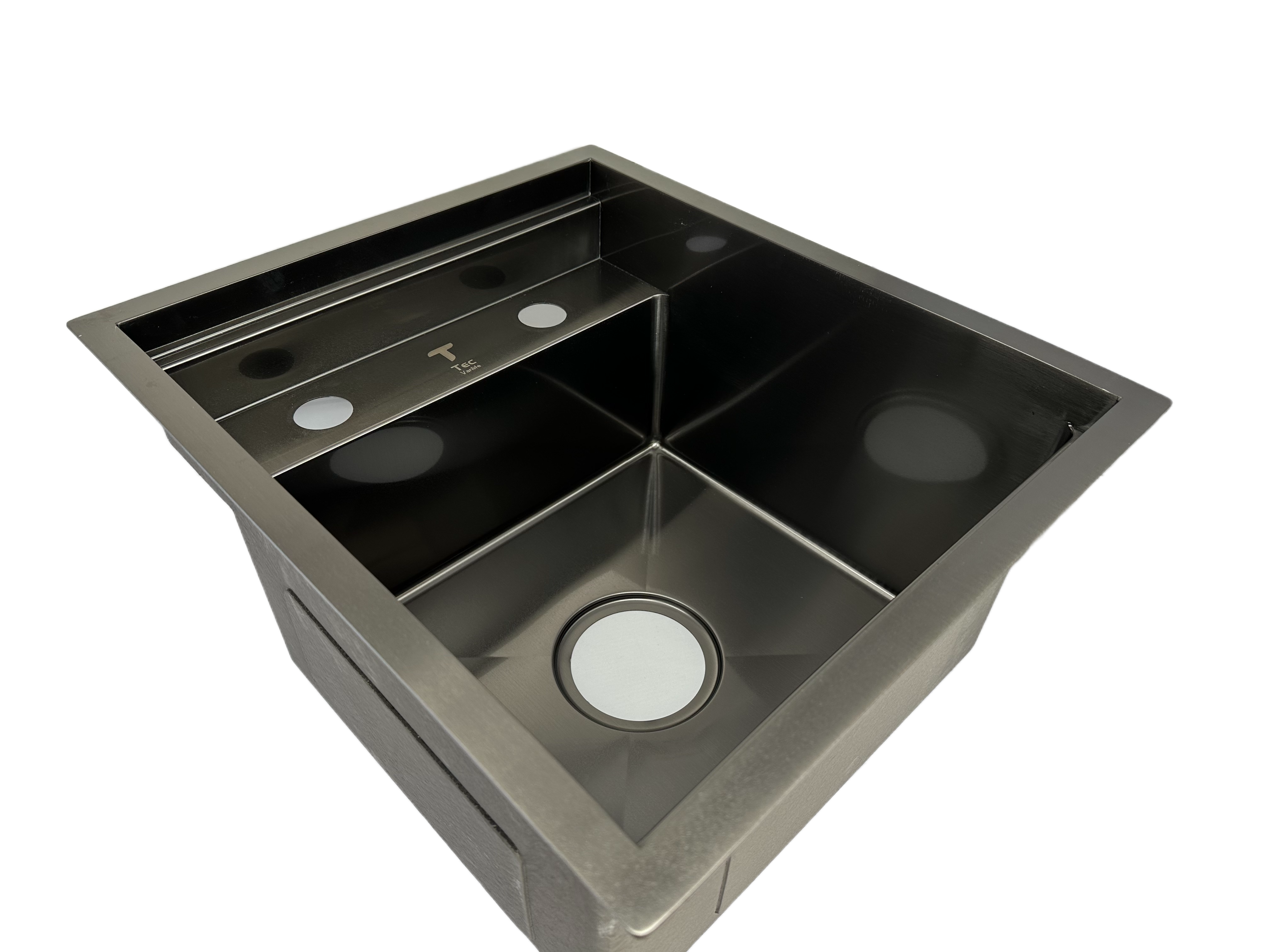 Space-Saving Camper Van/Truck RV Sink - Black Stainless Steel with Hideaway Faucet