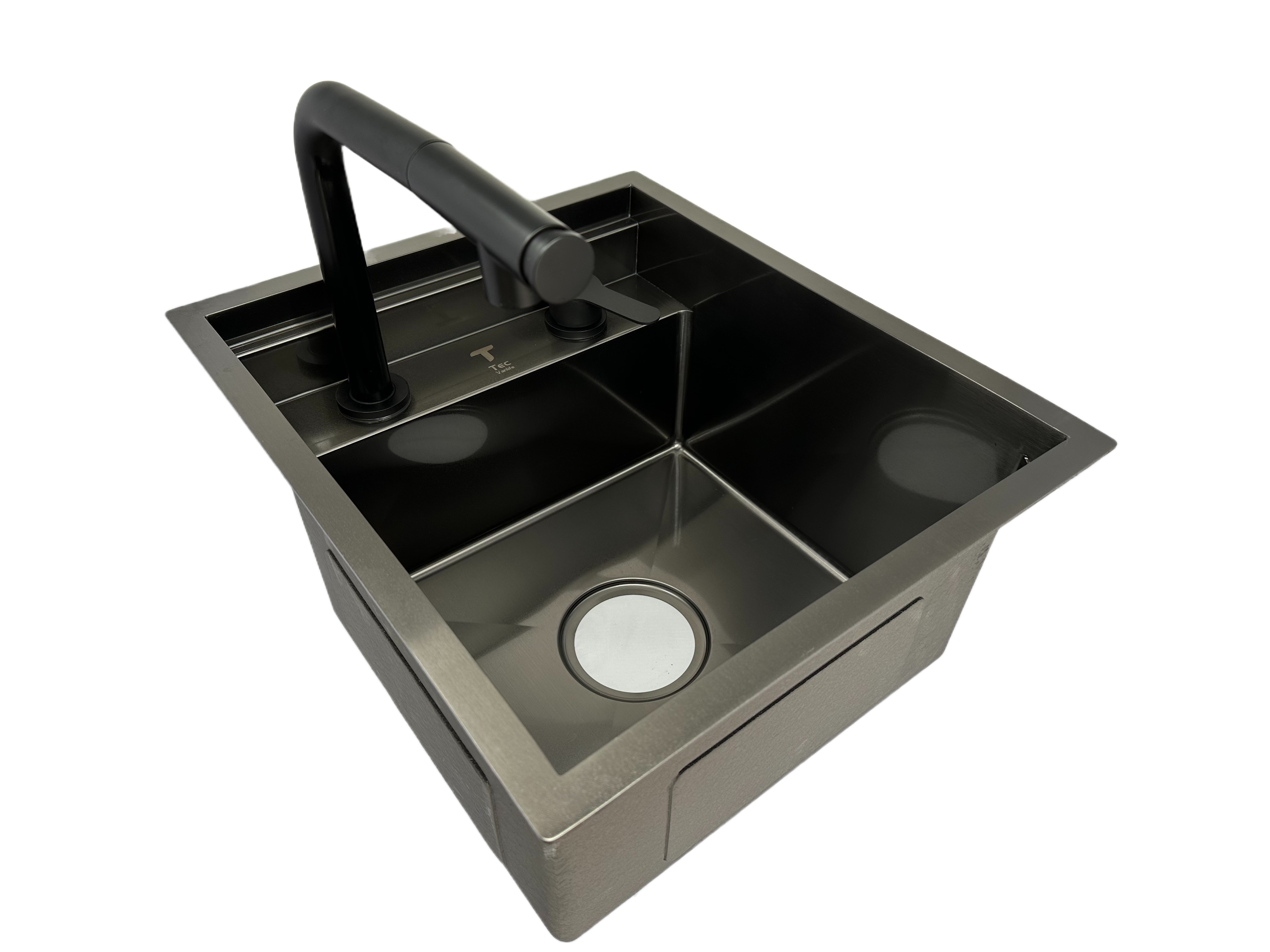 Space-Saving Camper Van/Truck RV Sink - Black Stainless Steel with Hideaway Faucet