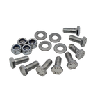 Set of metal bolts and washers on a white background
