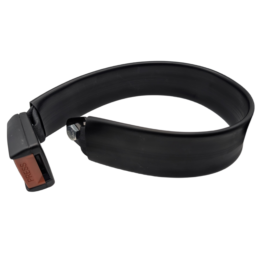Seatbelts | Black belt with a buckle on a white background