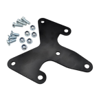 Black metal bracket with screws on a white background