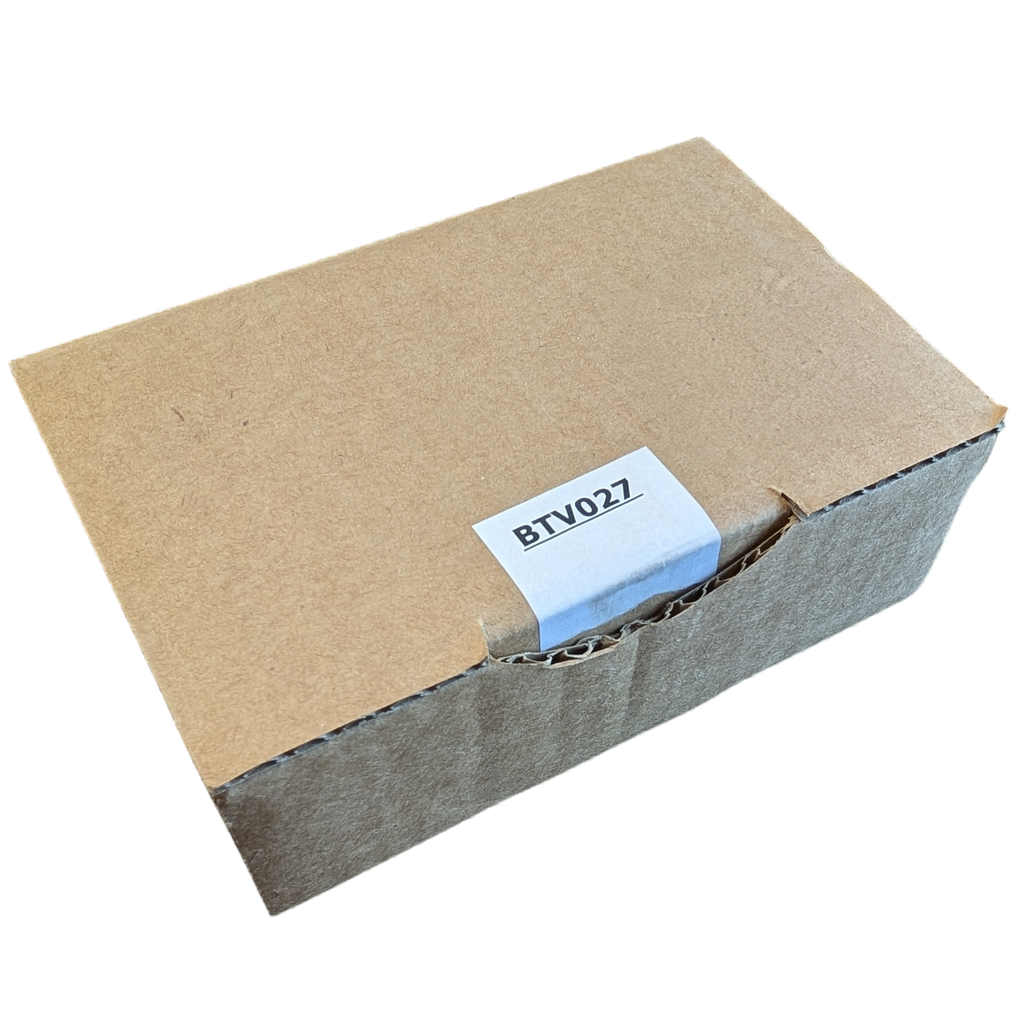 Cardboard box with a label on a white background