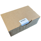 Cardboard box with a label on a white background