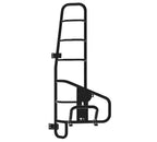 Black metal ladder rack on a white background