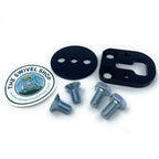 Black swivel components and screws with 'The Swivel Shop' logo on a white background